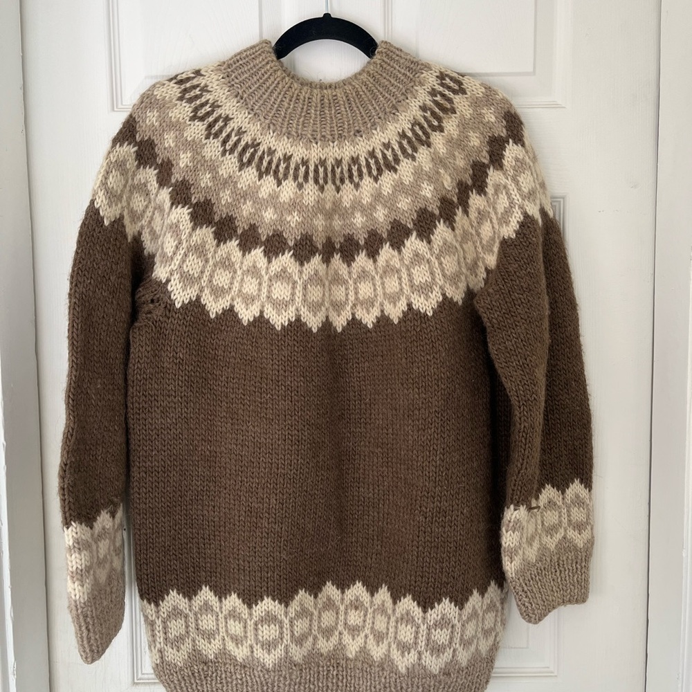 Brown and Cream Wool Sweater Made in Scotland